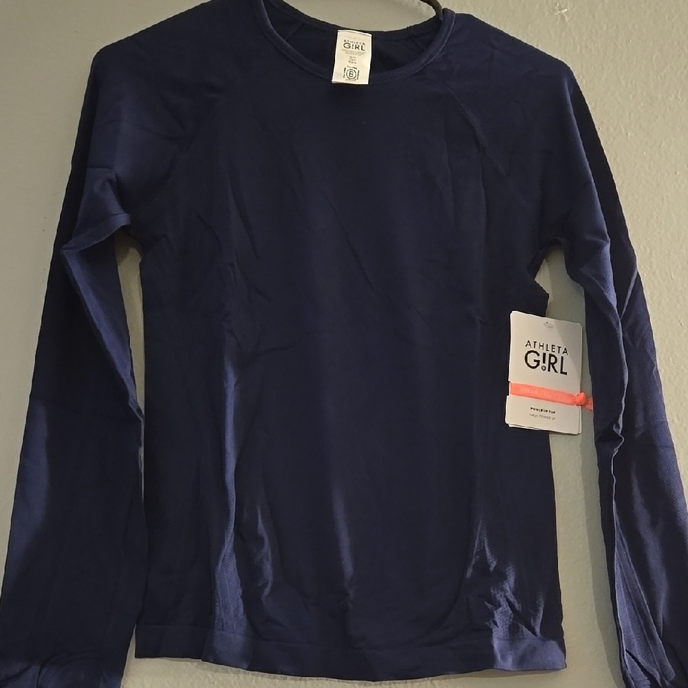 Athleta Blue Long Sleeve Tee Crew Neck Relaxed Fit